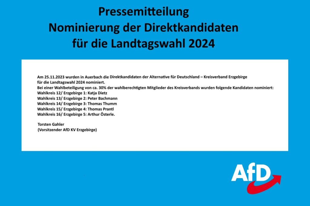 Pressemitteilung Nominierung der Direktkandidaten für die Landtagswahl 2024 KV Erzgebirge